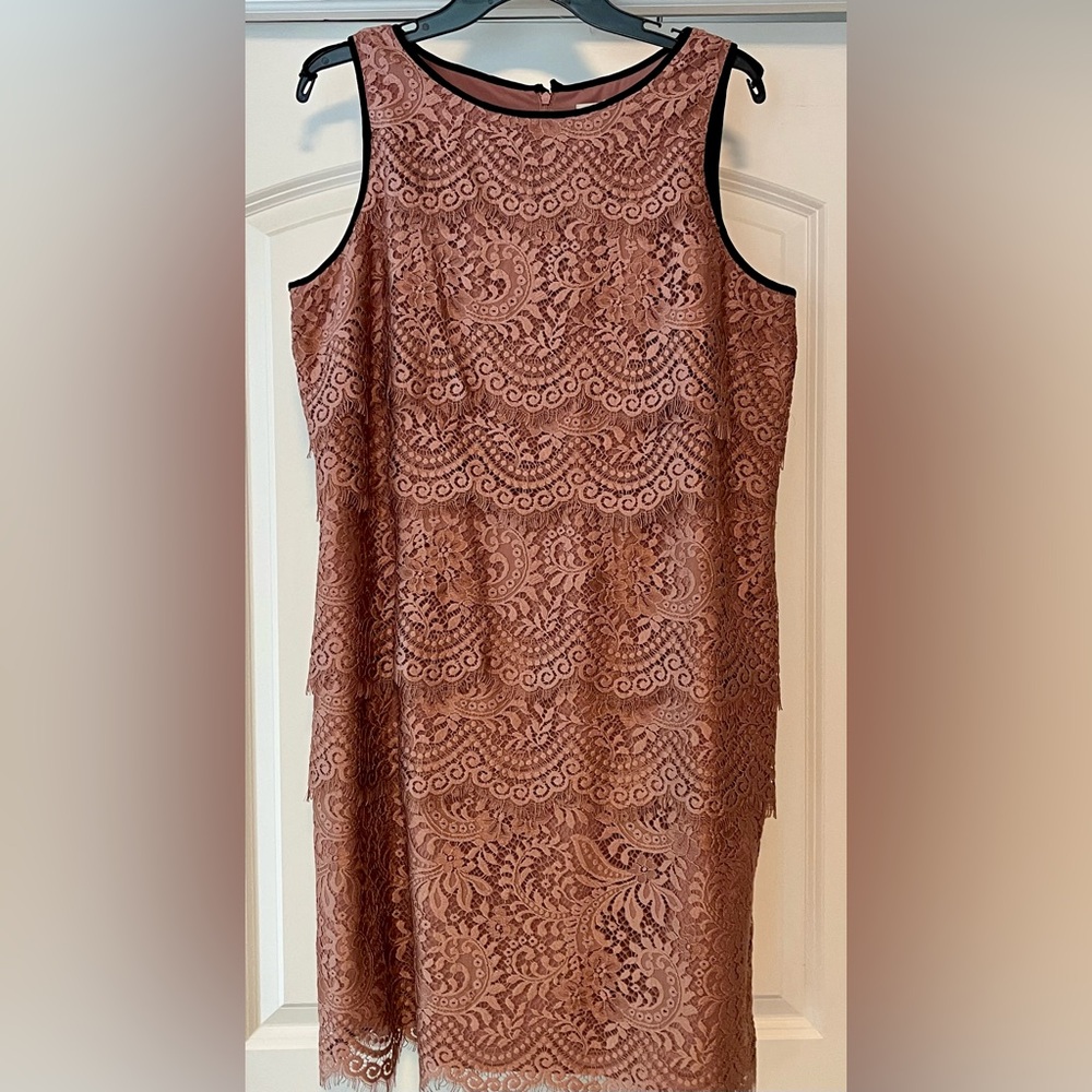 Size 12 LOFT dusty pink with black trim.